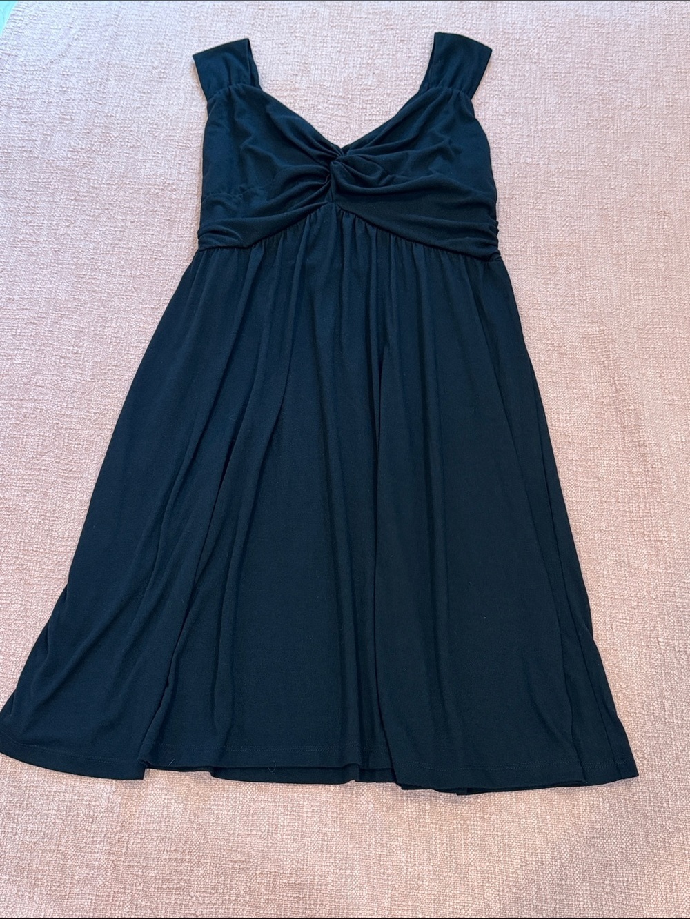 Large Black Twist-Front Midi Dress with Cap Sleeves with generous cup size